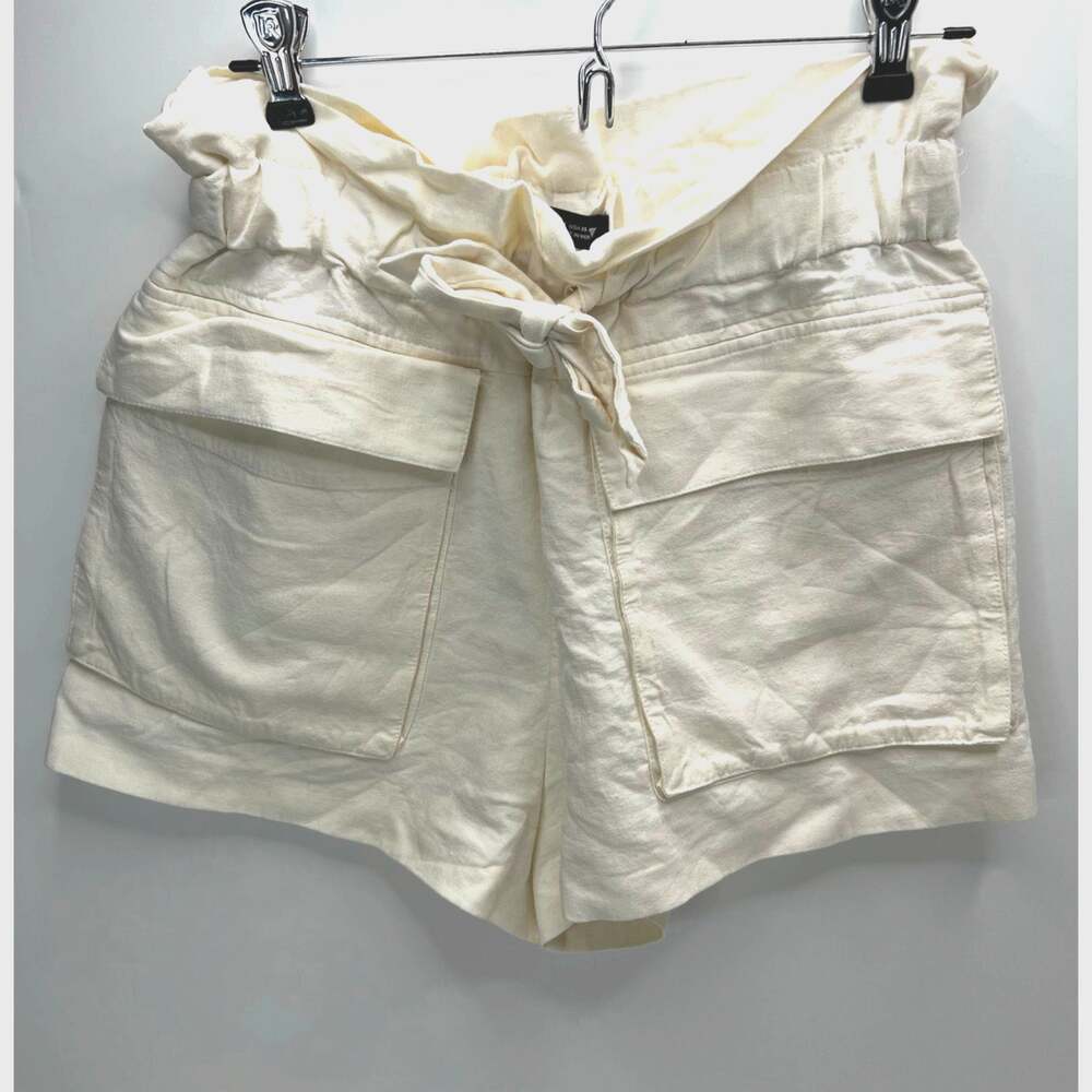 Zara Paper bag Waist High Rise Flap Pockets Shorts Ecru Women XS
